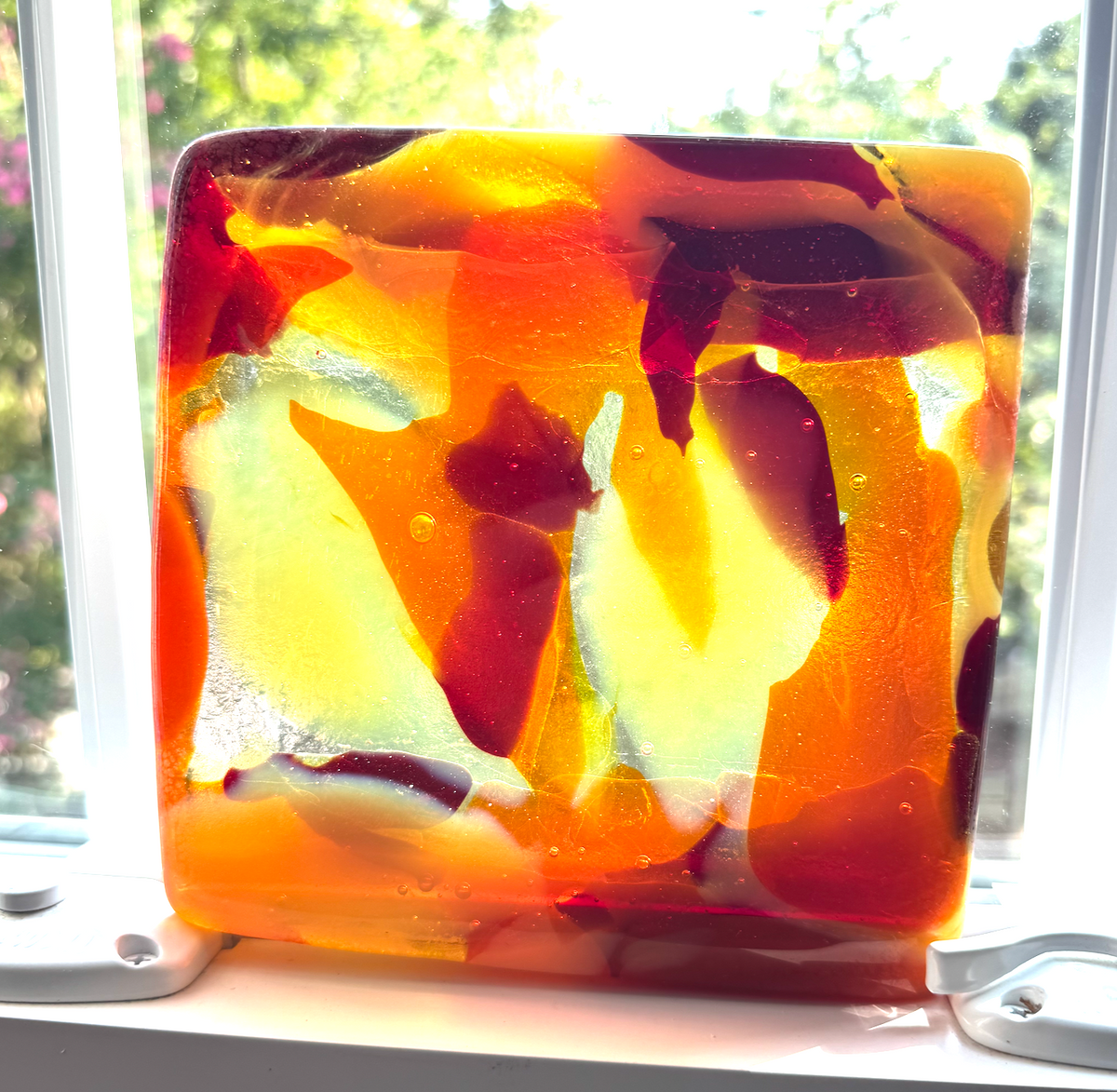 6 x 6 x 1/2 Inch Tile - Transparent Yellow, Orange and Red in Clear