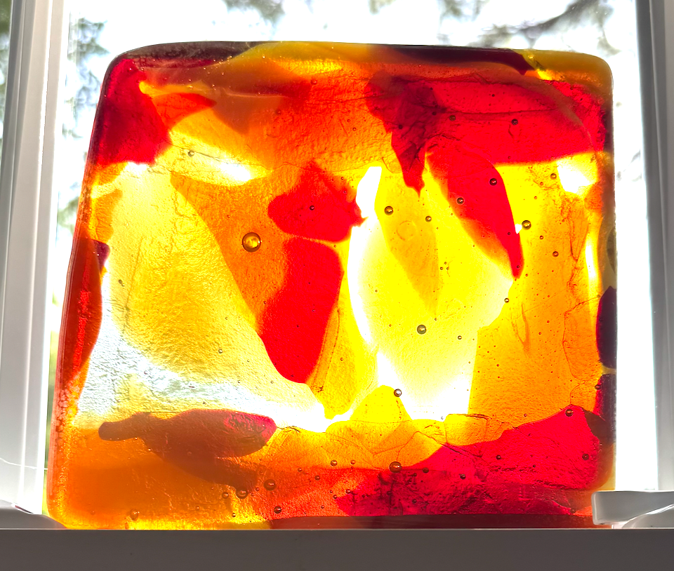 6 x 6 x 1/2 Inch Tile - Transparent Yellow, Orange and Red in Clear