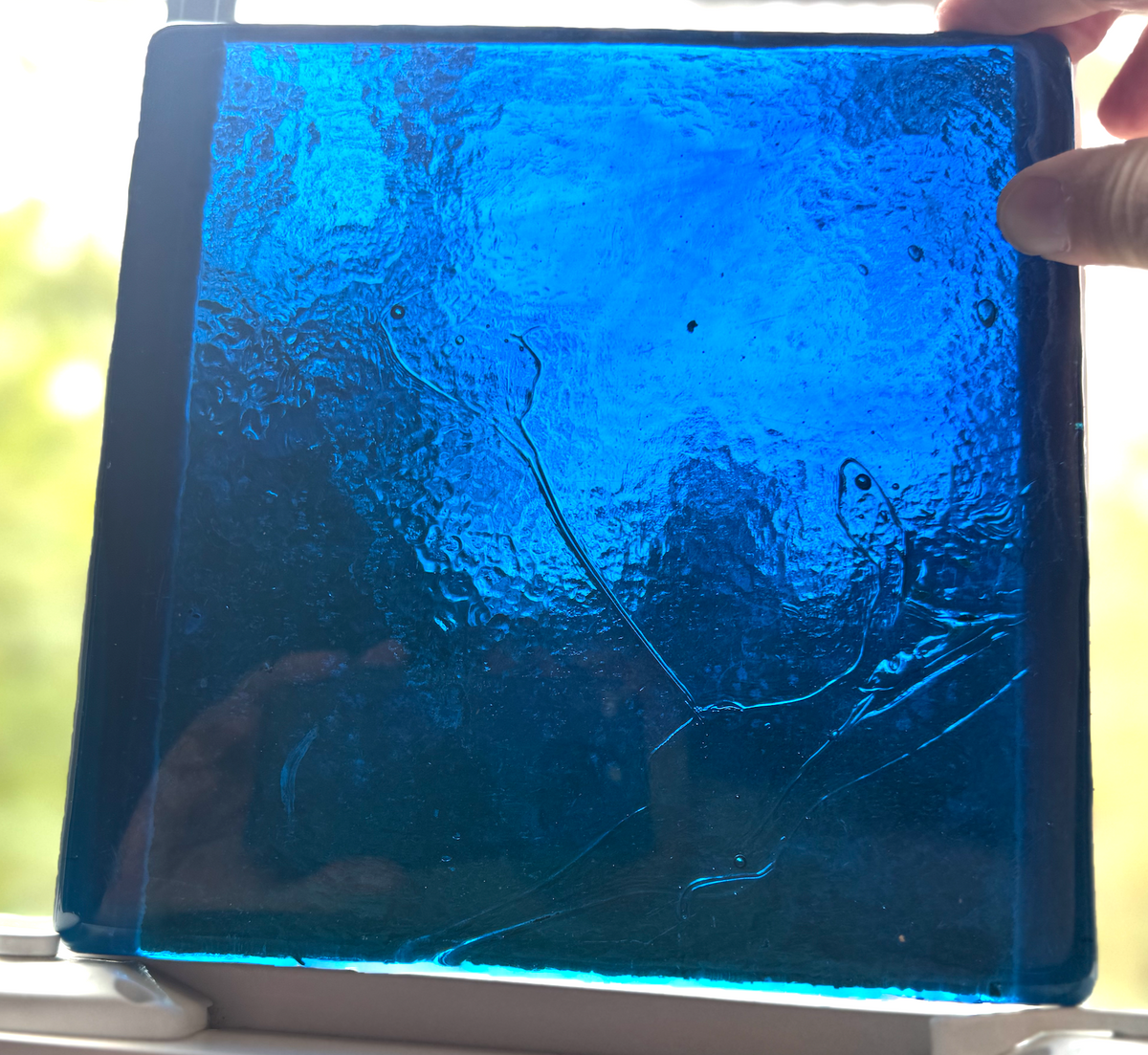 Blenko Dalle de Verre (Pony Size 8 x 8) - Medium Blue Wispy