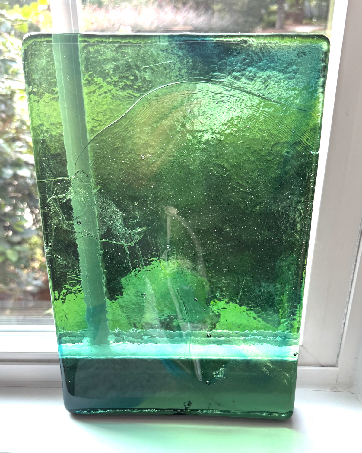 Blenko Dalle de Verre - Dark sea Green with Blue Wisps