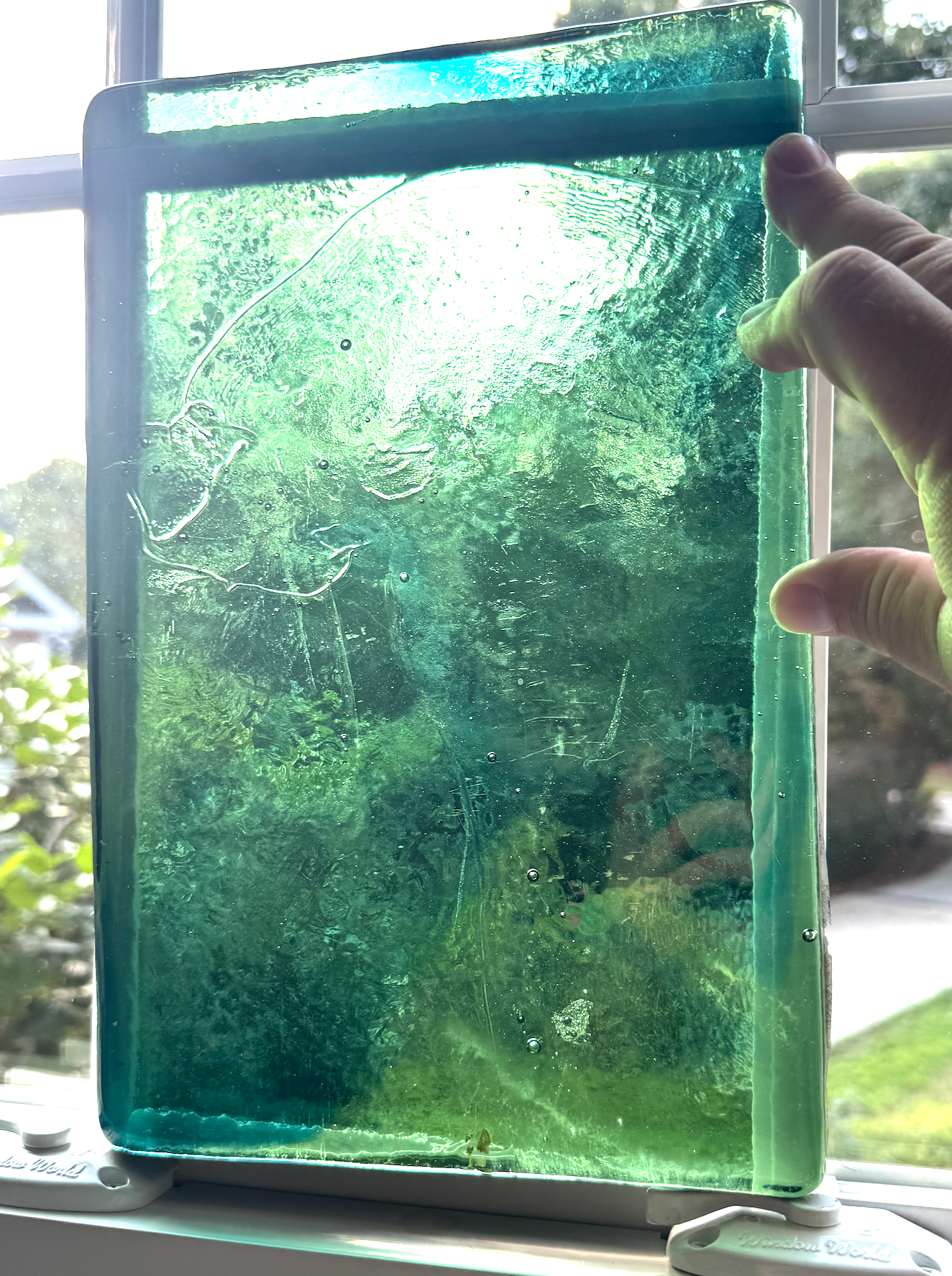 Blenko Dalle de Verre - Dark sea Green with Blue Wisps