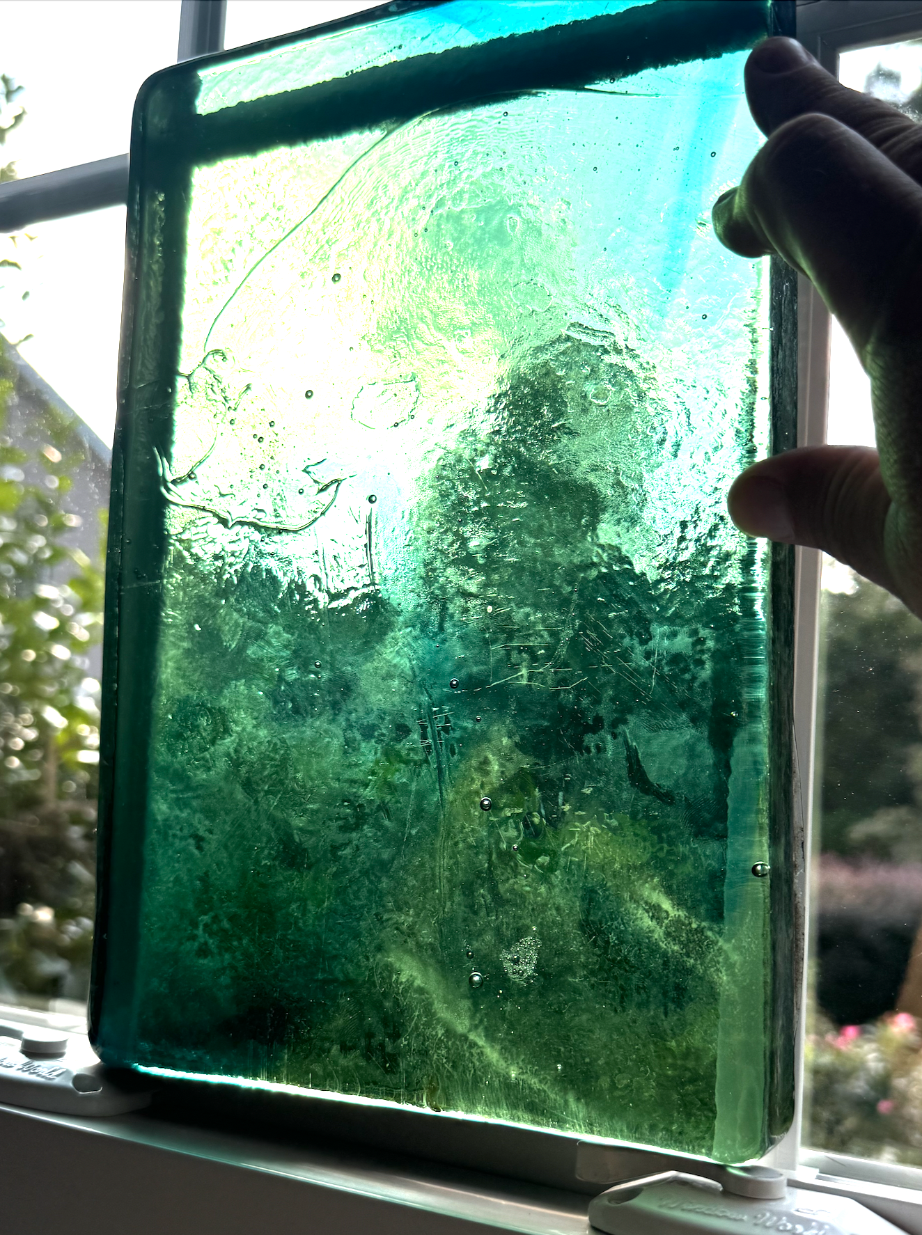 Blenko Dalle de Verre - Dark sea Green with Blue Wisps