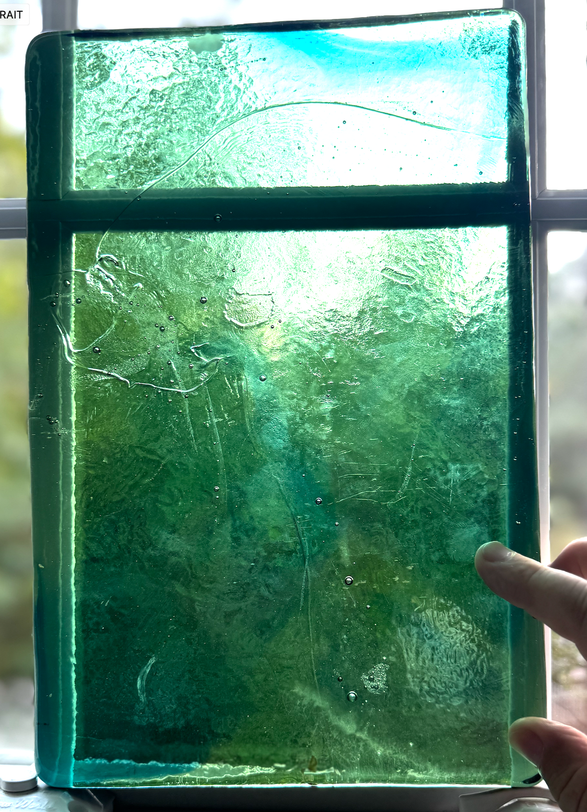 Blenko Dalle de Verre - Dark sea Green with Blue Wisps