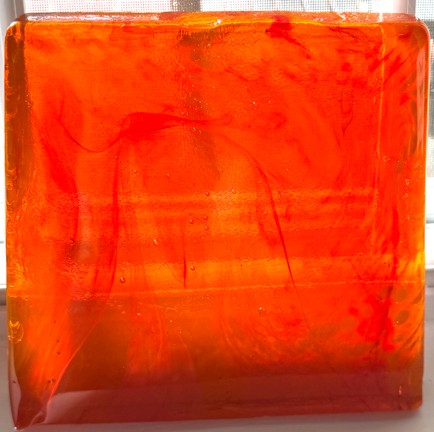 Blenko Dalle de Verre (Pony Size 8 x 8) - Bright Orange with Wisps