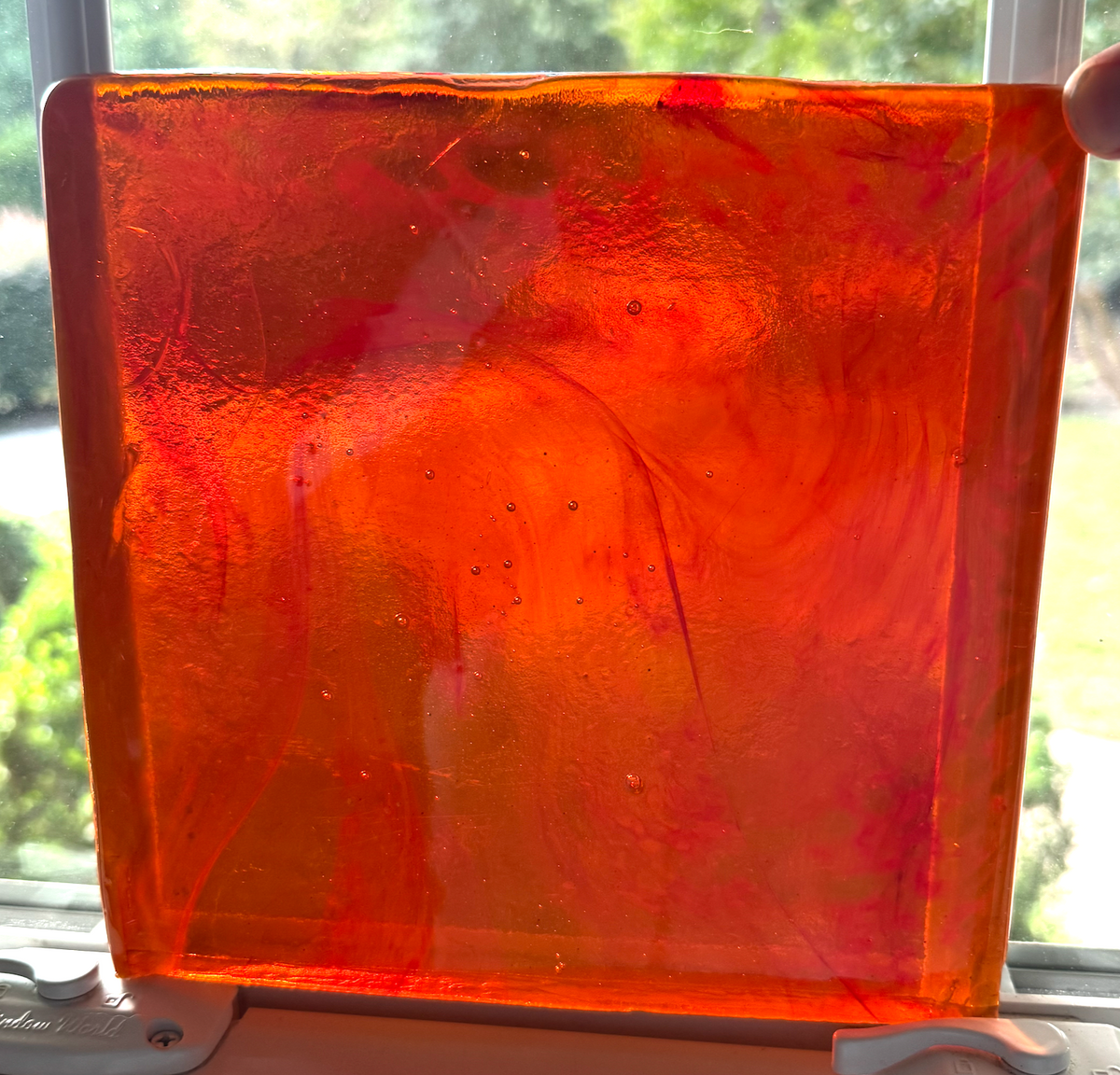 Blenko Dalle de Verre (Pony Size 8 x 8) - Bright Orange with Wisps