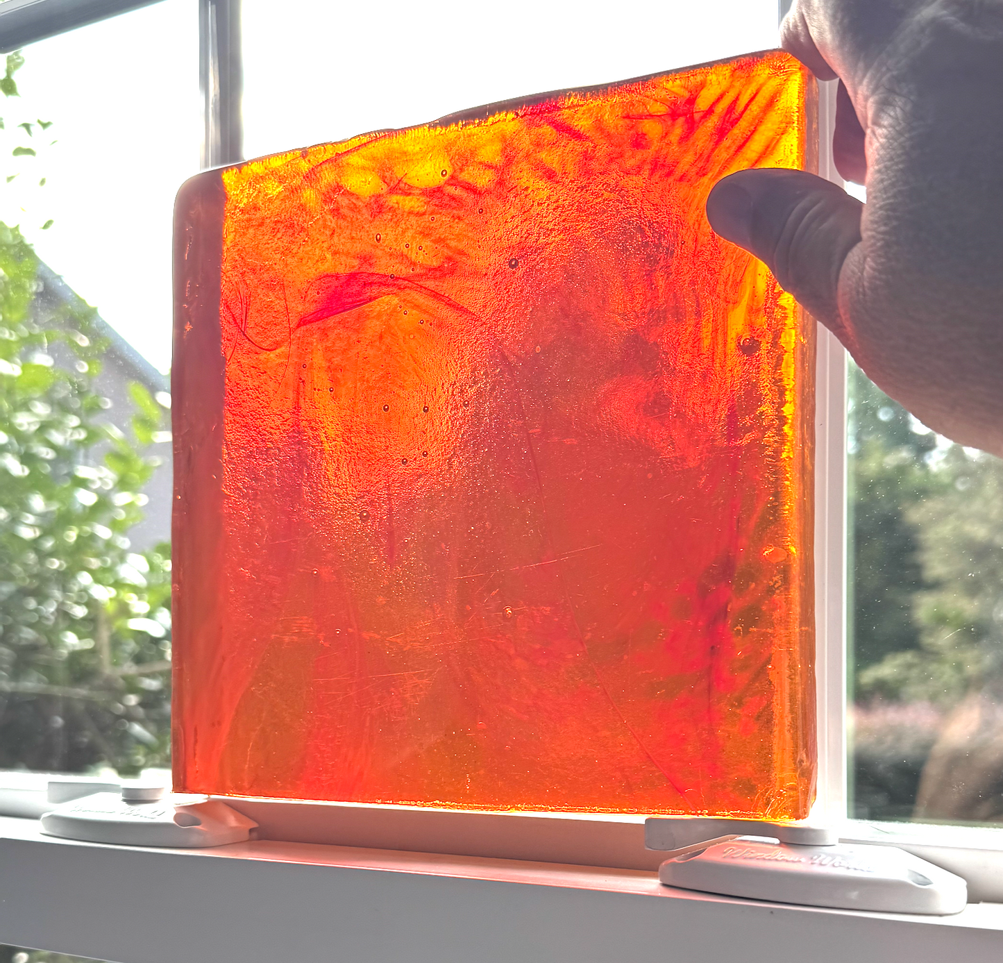 Blenko Dalle de Verre (Pony Size 8 x 8) - Bright Orange with Wisps