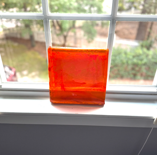 Blenko Dalle de Verre (Pony Size 8 x 8) - Bright Orange with Wisps