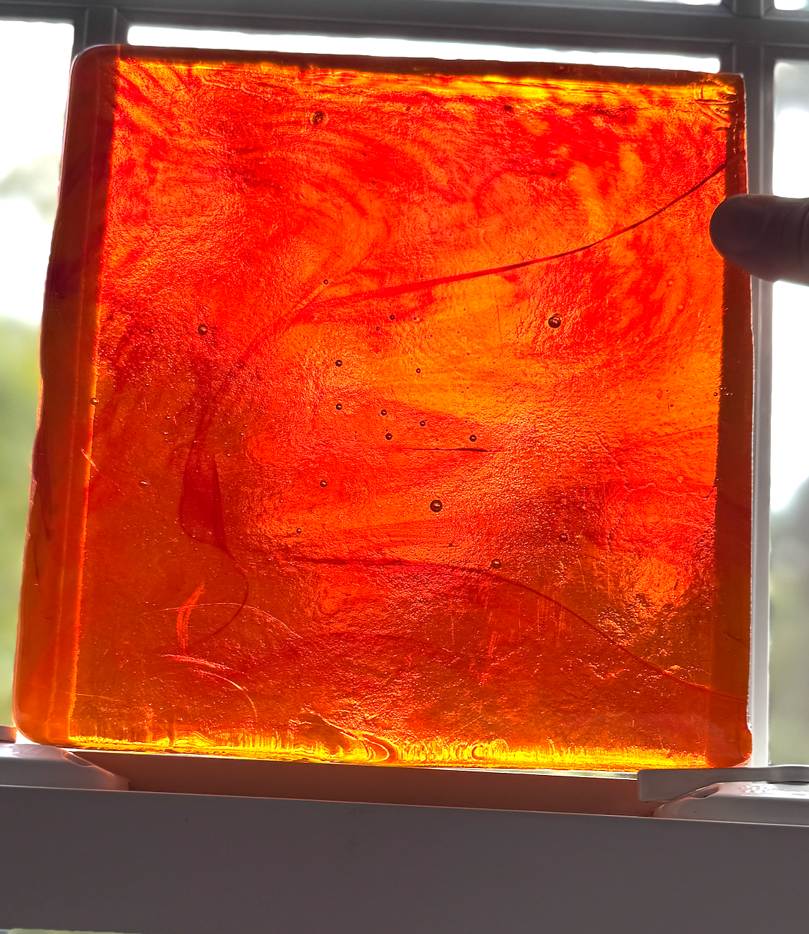 Blenko Dalle de Verre (Pony Size 8 x 8) - Bright Orange with Wisps