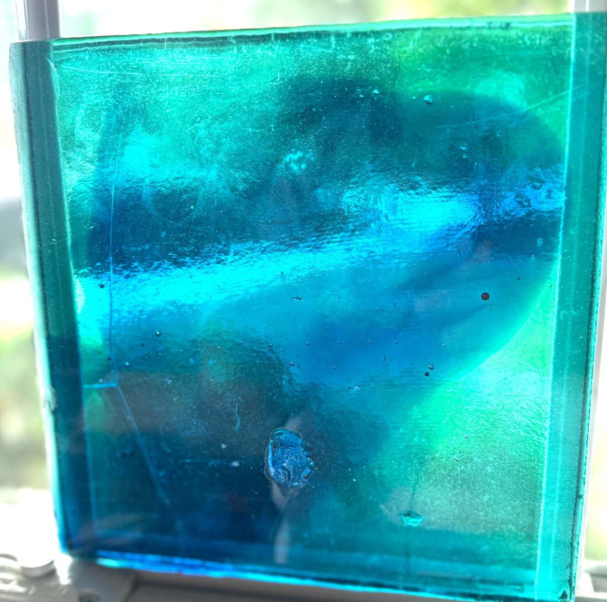 Blenko Dalle de Verre (Pony Size 8 x 8) - Transparent Teal with Blue Wisps
