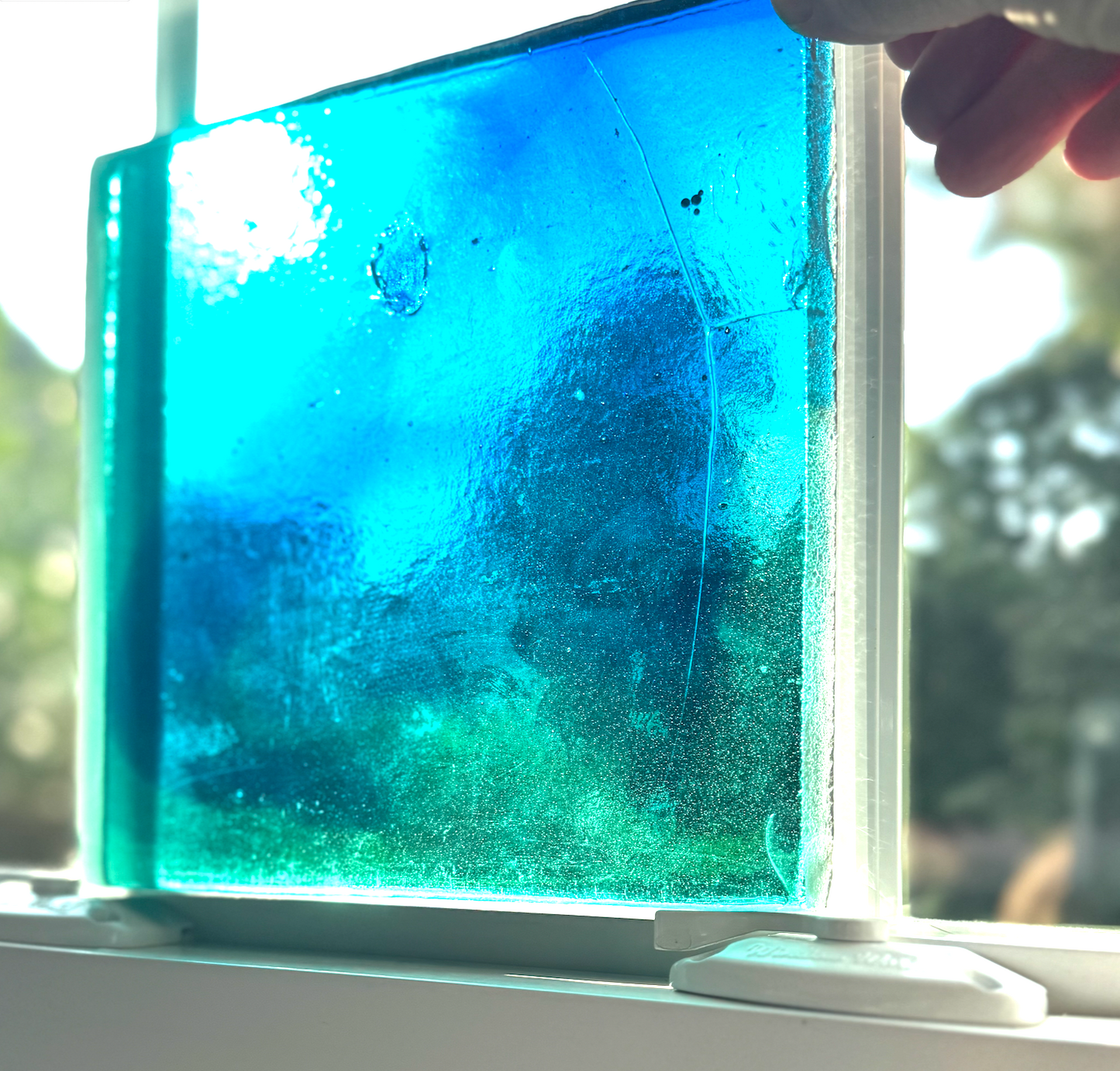 Blenko Dalle de Verre (Pony Size 8 x 8) - Transparent Teal with Blue Wisps