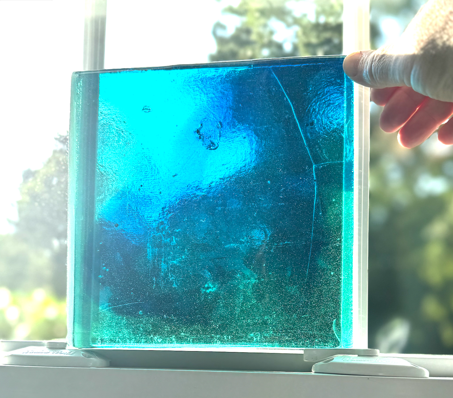 Blenko Dalle de Verre (Pony Size 8 x 8) - Transparent Teal with Blue Wisps