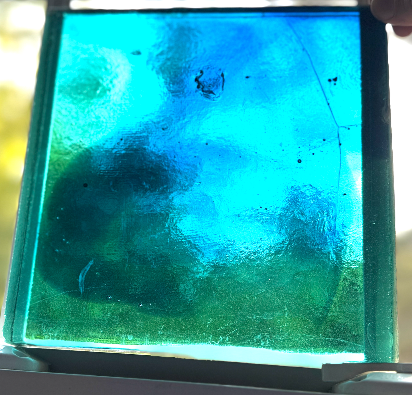 Blenko Dalle de Verre (Pony Size 8 x 8) - Transparent Teal with Blue Wisps