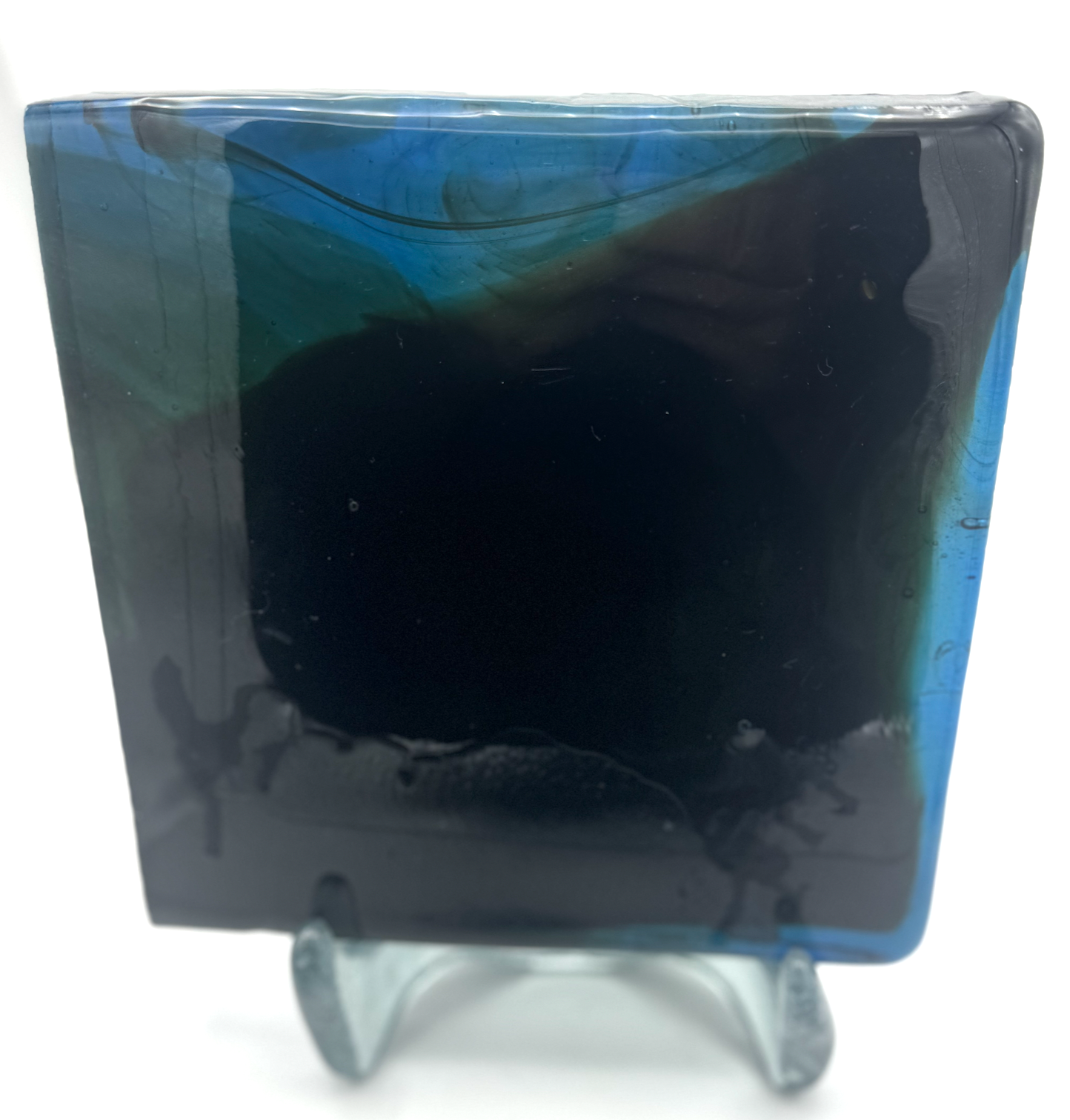 Blenko Dalle de Verre (Pony Size 8 x 8) - Cyan / Aqua background with Dark Amber
