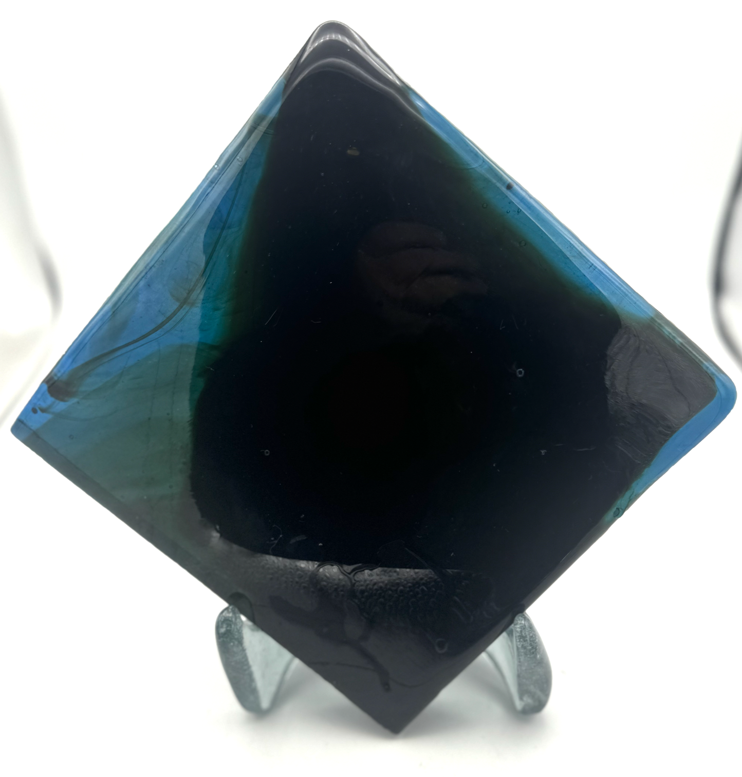 Blenko Dalle de Verre (Pony Size 8 x 8) - Cyan / Aqua background with Dark Amber
