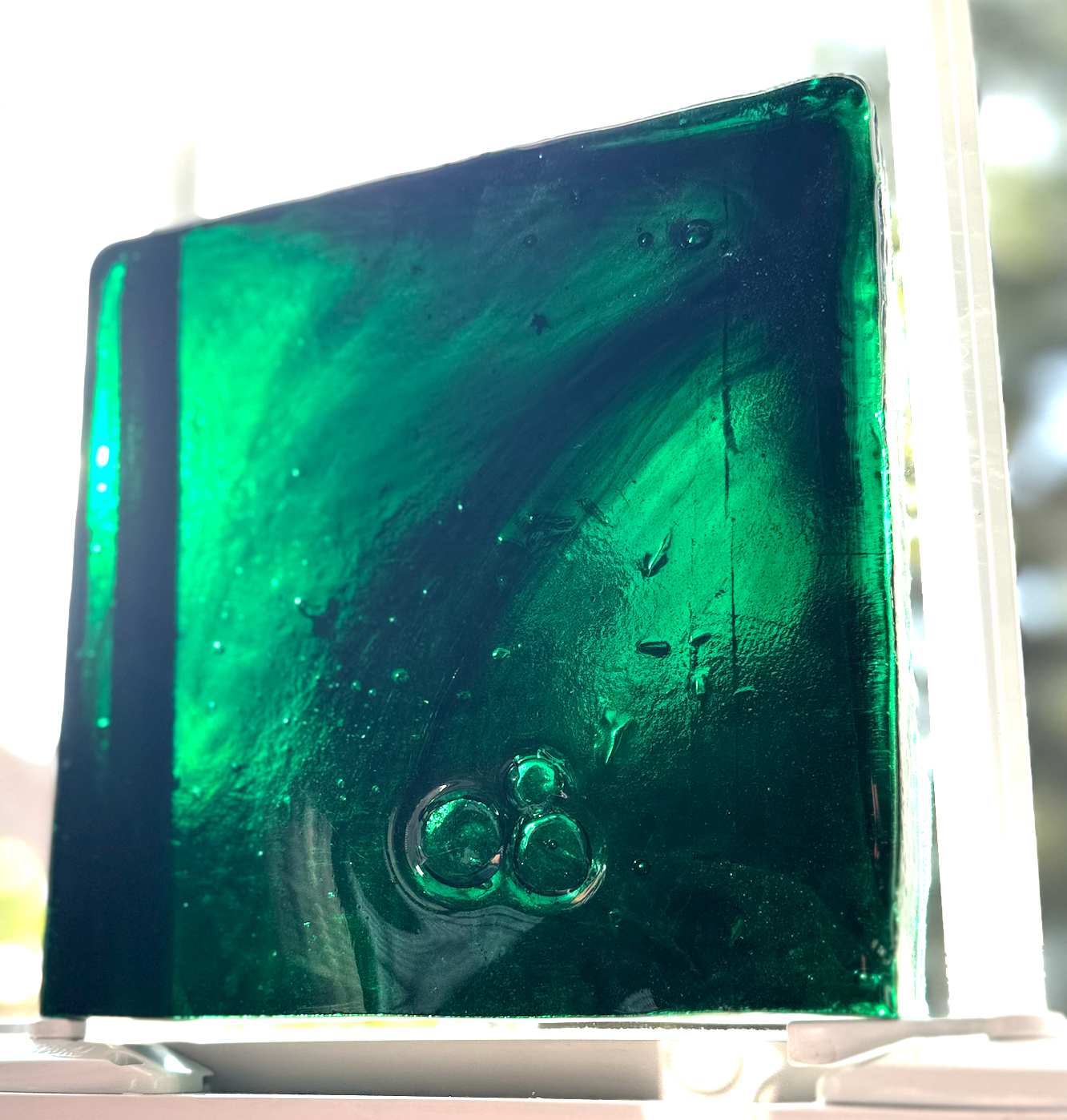 Blenko Dalle de Verre (Pony Size 8 x 8) - Dark Forest Gren with Charcoal Wisps