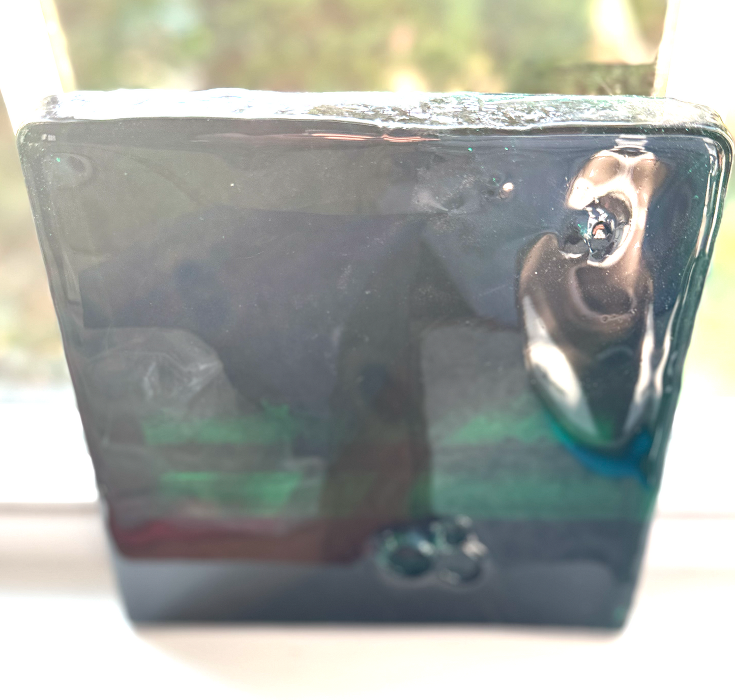 Blenko Dalle de Verre (Pony Size 8 x 8) - Dark Forest Gren with Charcoal Wisps