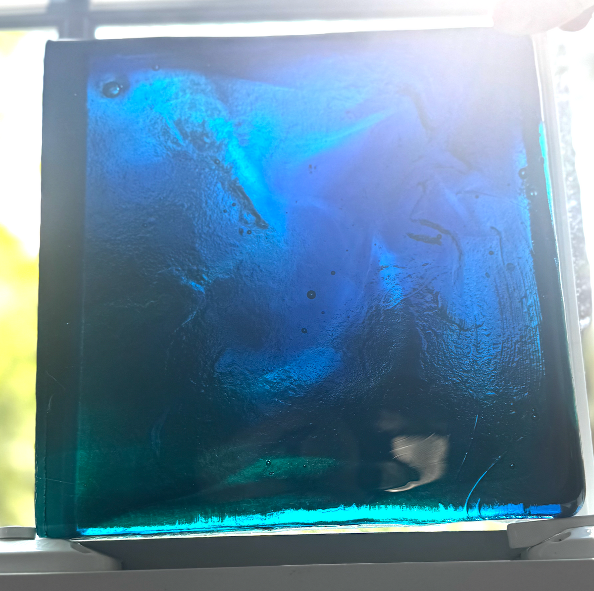 Blenko Dalle de Verre (Pony Size 8 x 8) - Dark Sapphire Blue with Dark Slate Blue Wisps