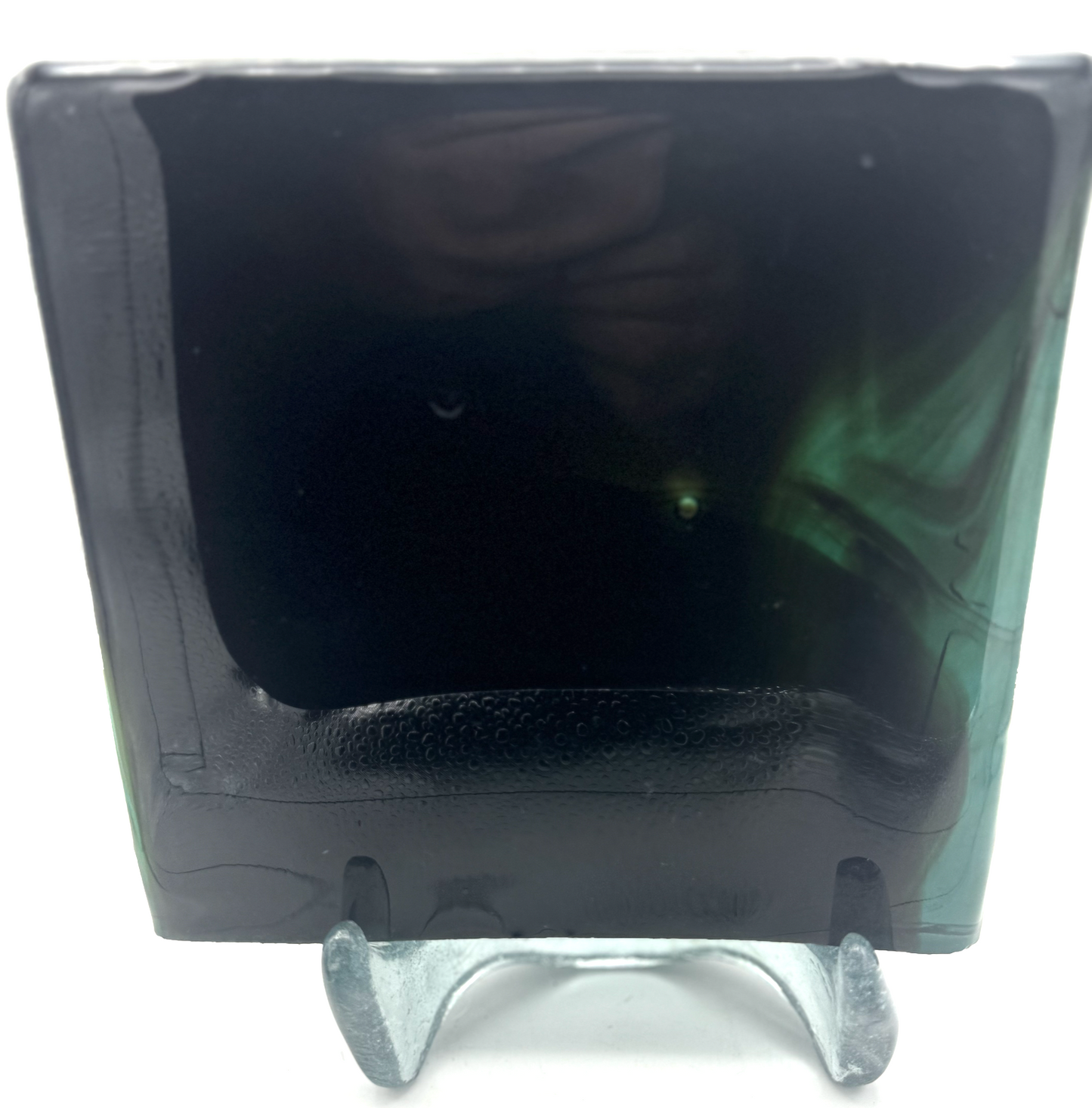Blenko Dalle de Verre (Pony Size 8 x 8) - Turquoise with Dark Amber Wisps Covering most of the Tile