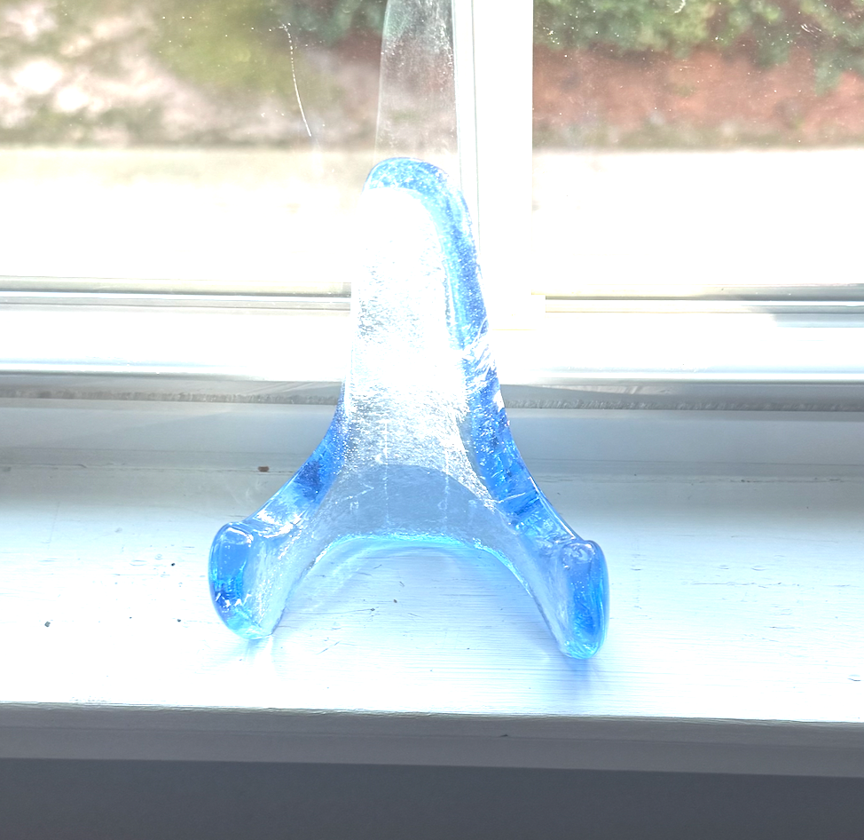 Handmade Kiln-Formed Glass Easel (small 5" x 4" x 2.5") - Luminous Icy Blue