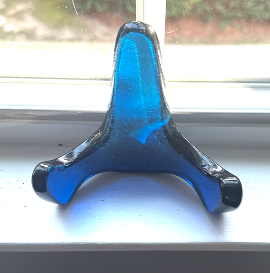 Handmade Kiln-Formed Glass Easel (small 5" x 4" x 2.5") - Medium Cyan Blue