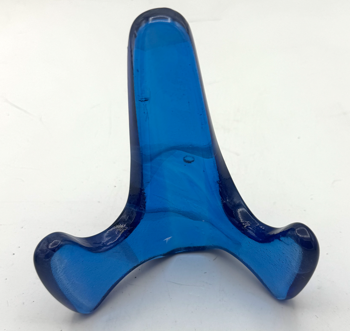 Handmade Kiln-Formed Glass Easel (small 5" x 4" x 2.5") - Medium Cerulean Blue