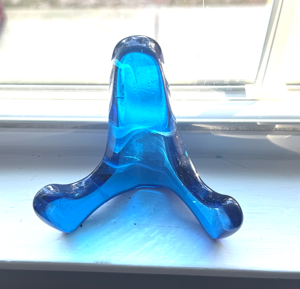 Handmade Kiln-Formed Glass Easel (small 5" x 4" x 2.5") - Medium Cerulean Blue