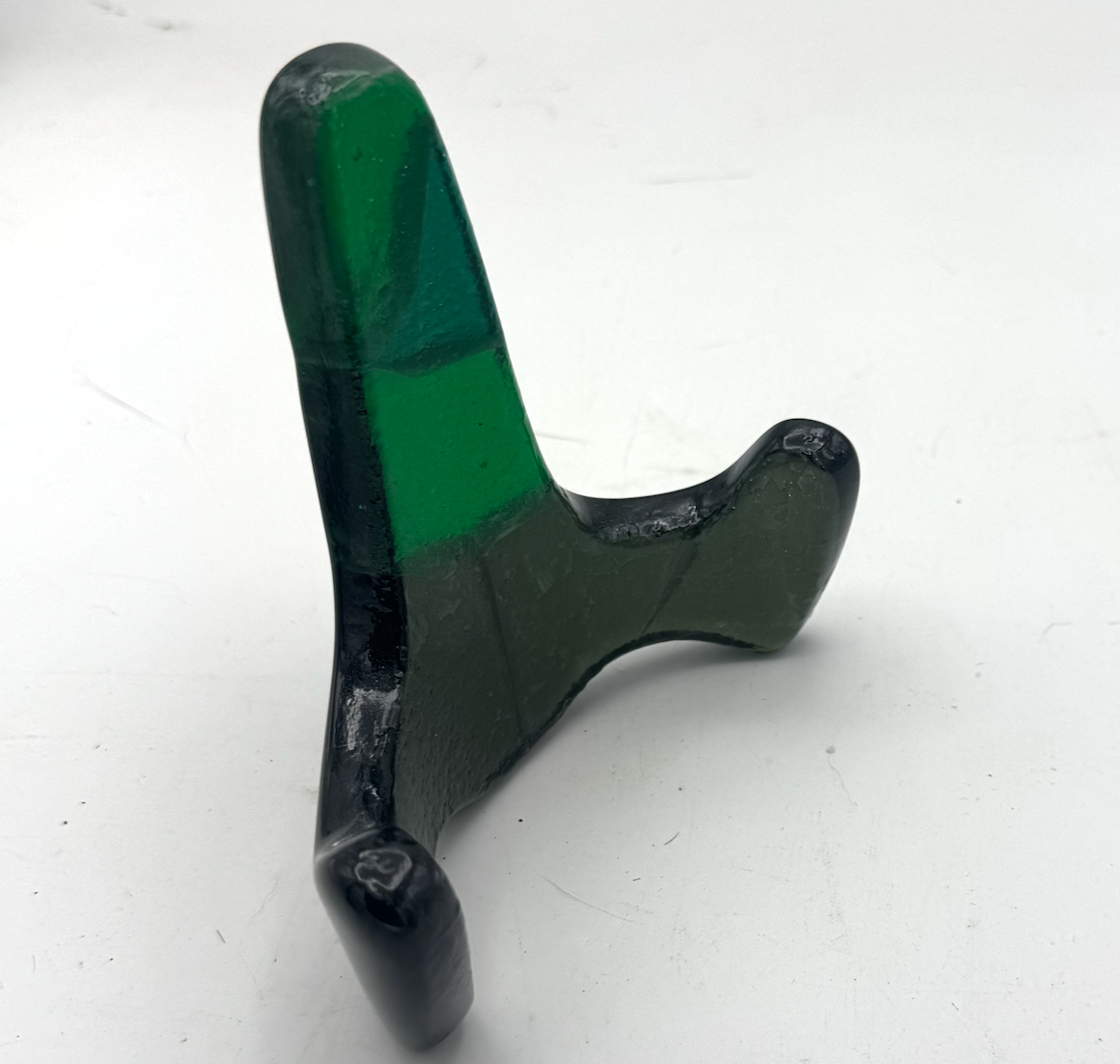 Handmade Kiln-Formed Glass Easel (small 5" x 4" x 2.5") - Multicolored Green
