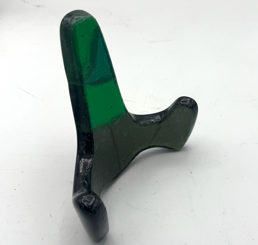 Handmade Kiln-Formed Glass Easel (small 5" x 4" x 2.5") - Multicolored Green