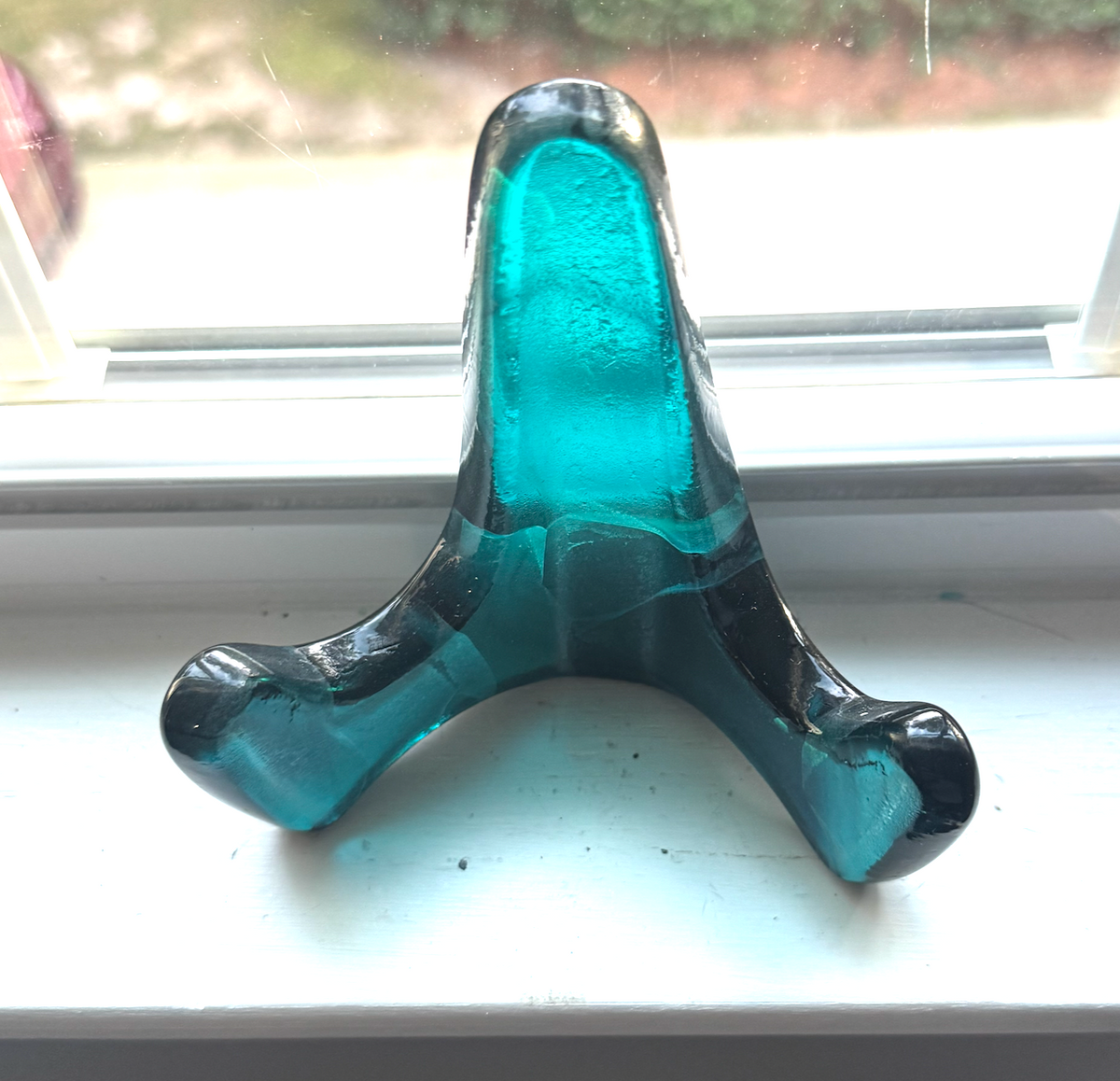 Handmade Kiln-Formed Glass Easel (small 5" x 4" x 2.5") - Medium to Dark Blue/Green