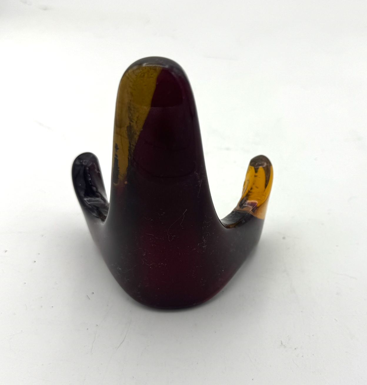 Handmade Kiln-Formed Glass Easel (small 5" x 4" x 2.5") - Deep Red in Golden Honey