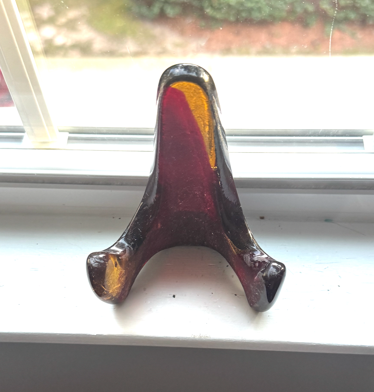 Handmade Kiln-Formed Glass Easel (small 5" x 4" x 2.5") - Deep Red in Golden Honey