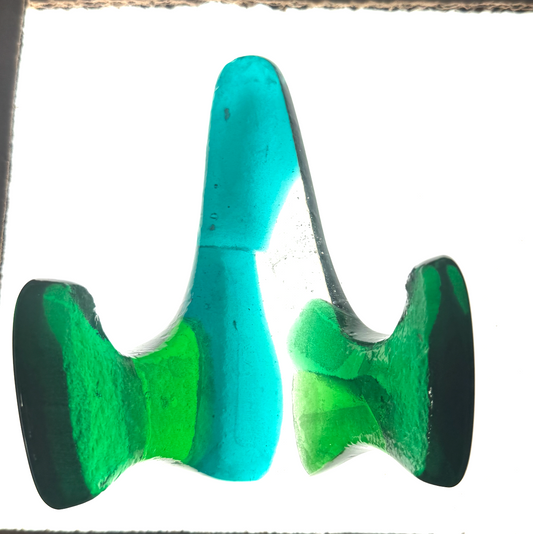 Handmade Kiln-Formed Glass Easel (small 5" x 4" x 2.5") - Turquoise, Medium Green and Clear
