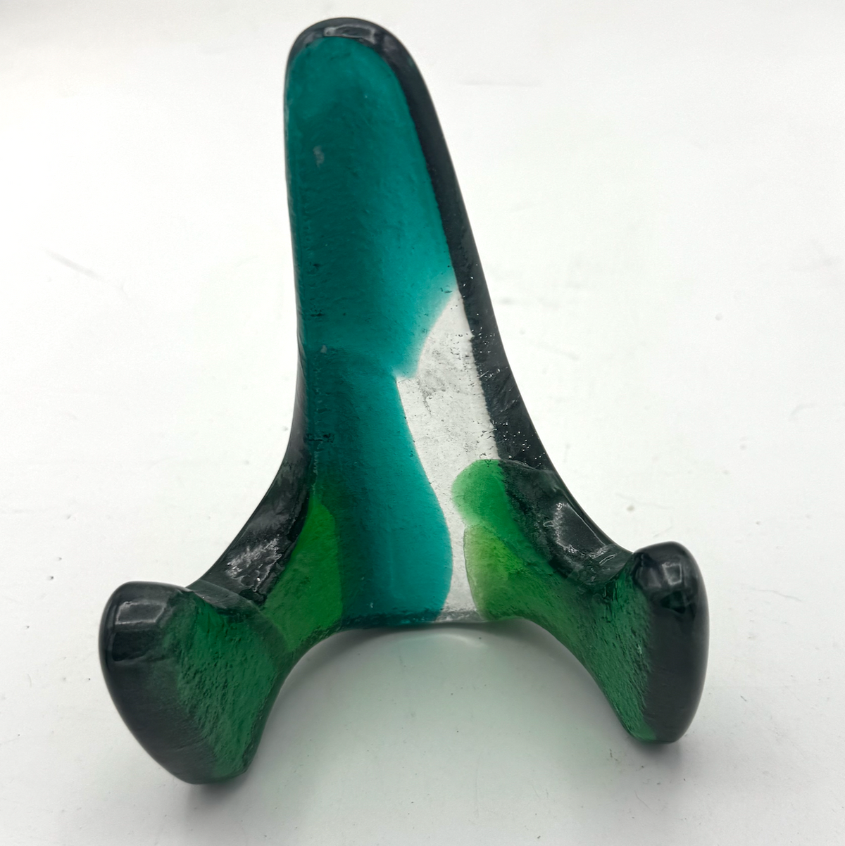 Handmade Kiln-Formed Glass Easel (small 5" x 4" x 2.5") - Turquoise, Medium Green and Clear
