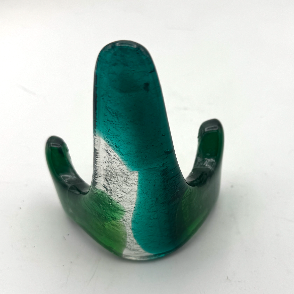 Handmade Kiln-Formed Glass Easel (small 5" x 4" x 2.5") - Turquoise, Medium Green and Clear