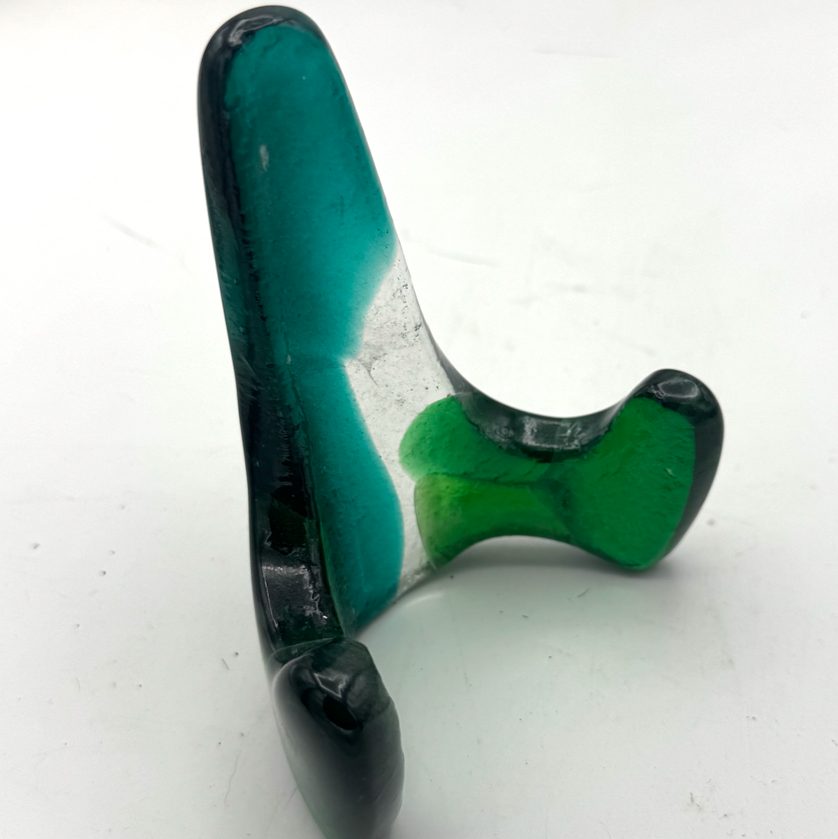 Handmade Kiln-Formed Glass Easel (small 5" x 4" x 2.5") - Turquoise, Medium Green and Clear