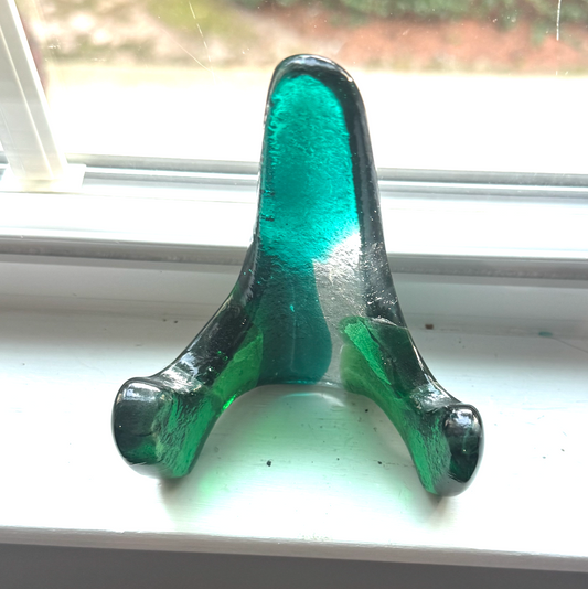 Handmade Kiln-Formed Glass Easel (small 5" x 4" x 2.5") - Turquoise, Medium Green and Clear