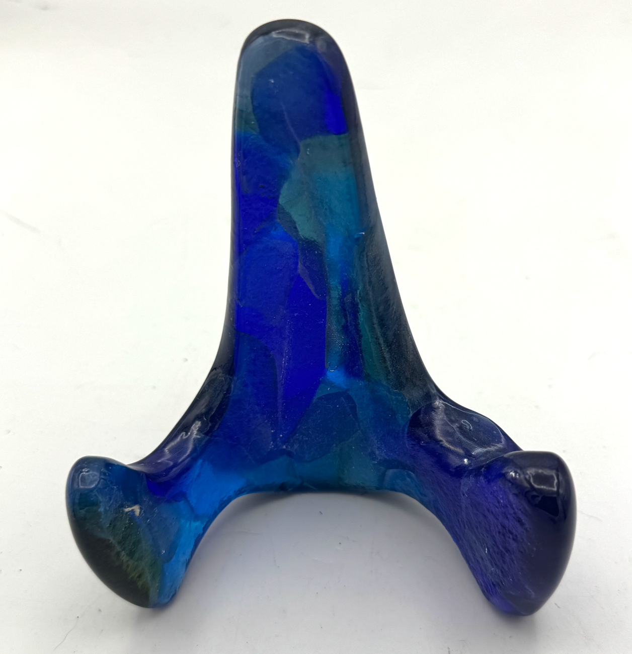 Handmade Kiln-Formed Glass Easel (small 5" x 4" x 2.5") - Multicolored Blues