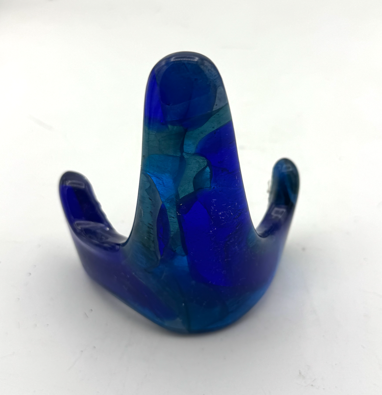 Handmade Kiln-Formed Glass Easel (small 5" x 4" x 2.5") - Multicolored Blues