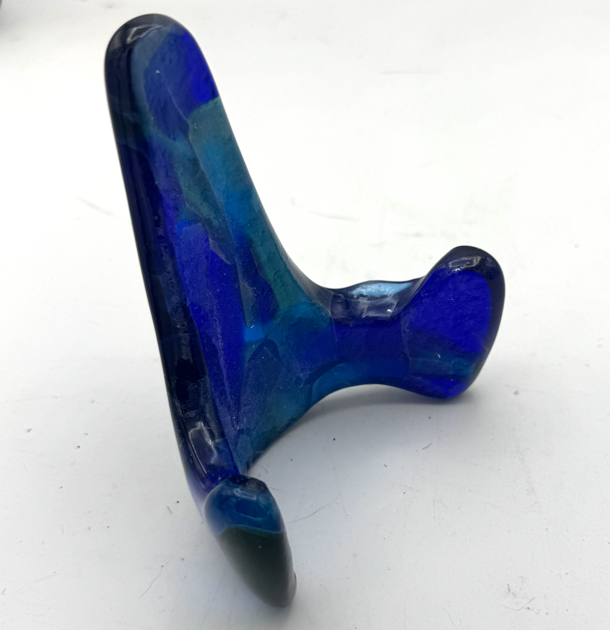 Handmade Kiln-Formed Glass Easel (small 5" x 4" x 2.5") - Multicolored Blues