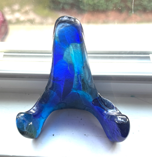 Handmade Kiln-Formed Glass Easel (small 5" x 4" x 2.5") - Multicolored Blues