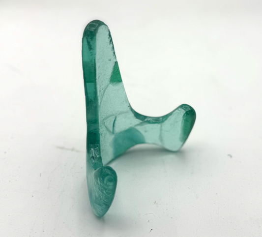 Handmade Kiln-Formed Glass Easel (small 5" x 4" x 2.5") - Robin Egg Gree (Mosaic Like Fuse Lines)