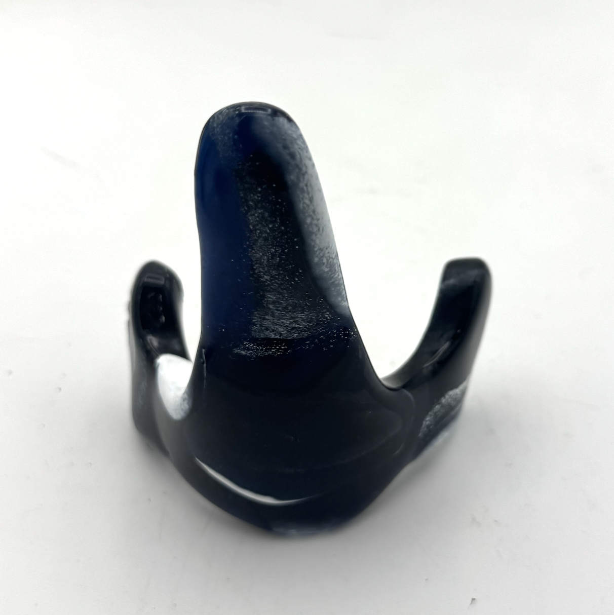 Handmade Kiln-Formed Glass Easel (small 5" x 4" x 2.5") - Opaque Orca White and Black/Blue