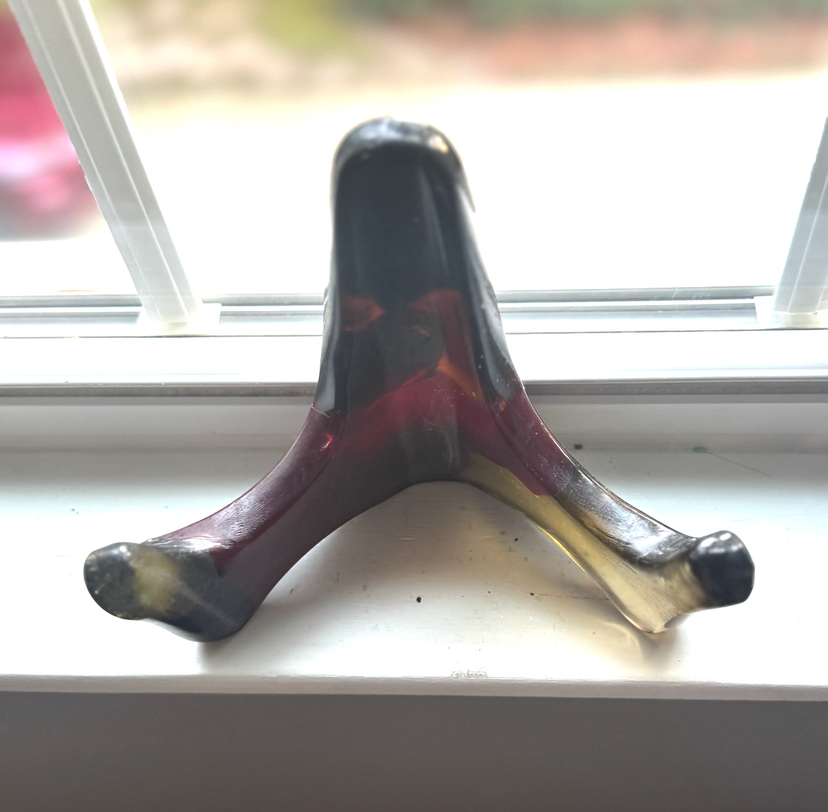Handmade Kiln-Formed Glass Easel (medium 6" x 5.5" x 4") - Deep Red in Golden Honey