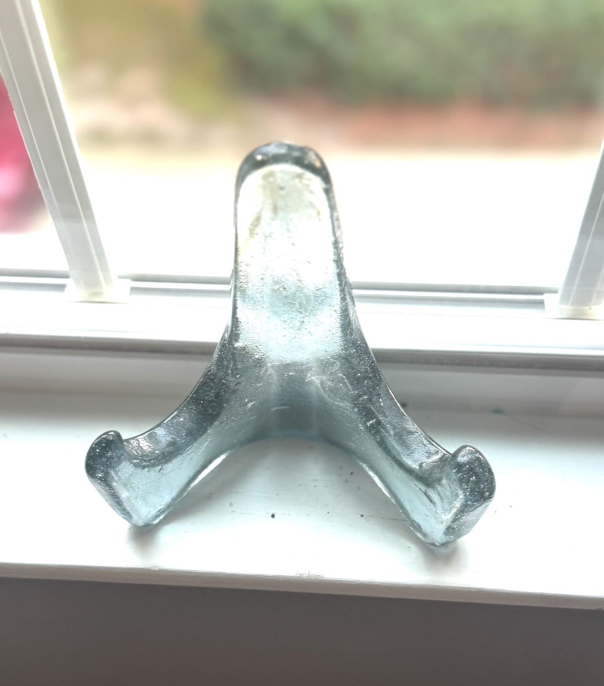 Handmade Kiln-Formed Glass Easel (medium 6" x 5.5" x 4") - Blue/Grey Clear