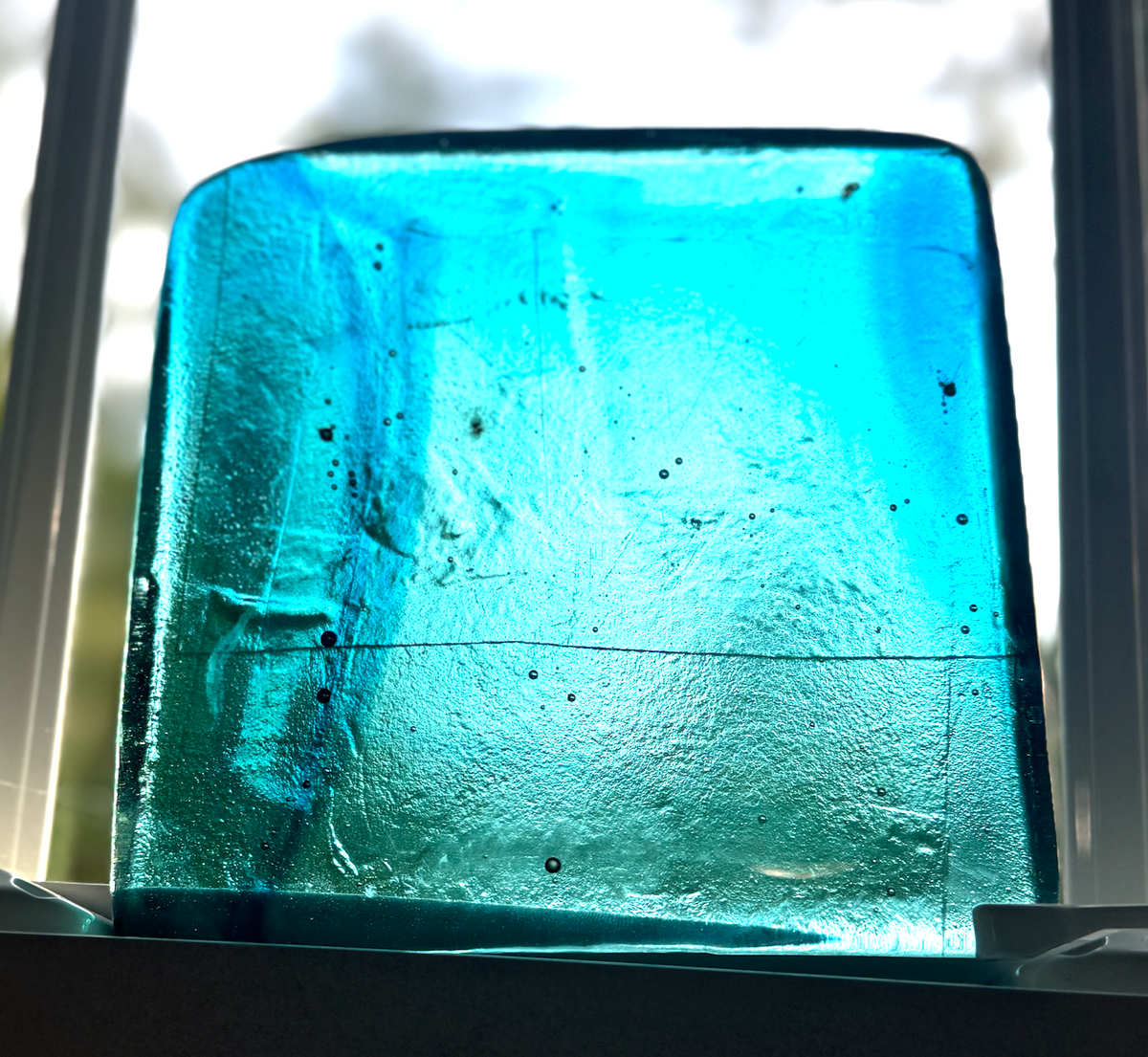 6 x 6 x 1/2 Inch Tile - Turquoise with Blue Wisps