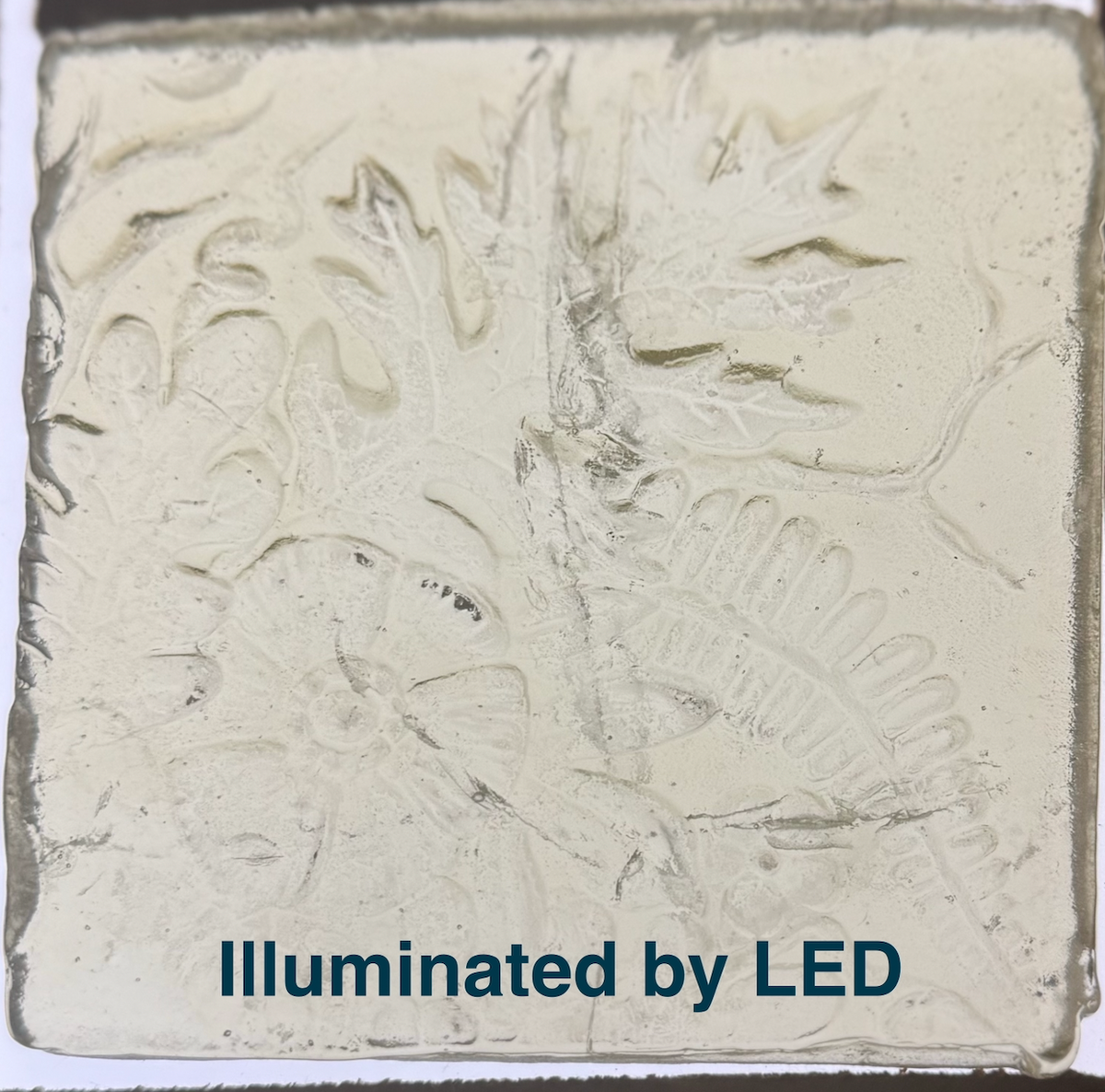6 x 6 x 1/2 Inch Pressed Glass Tile - Champaign Yellow (Flowers and Leaves)