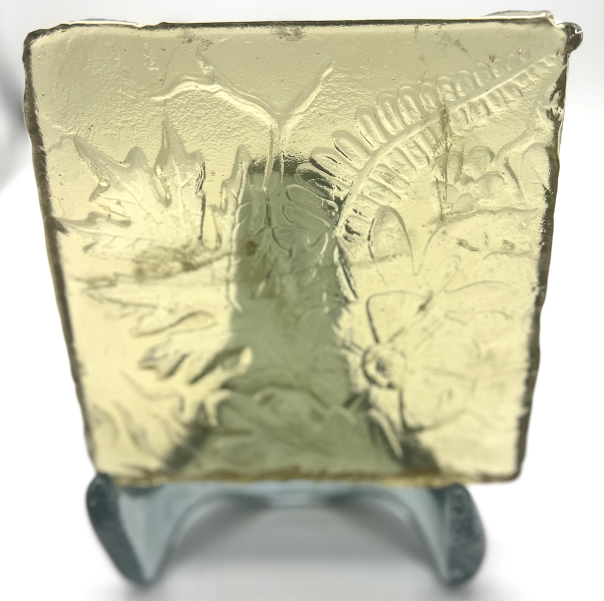 6 x 6 x 1/2 Inch Pressed Glass Tile - Champaign Yellow (Flowers and Leaves)