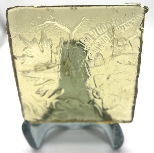 6 x 6 x 1/2 Inch Pressed Glass Tile - Champaign Yellow (Flowers and Leaves)