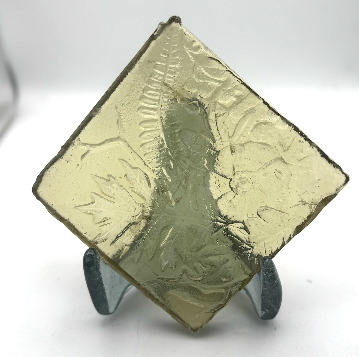 6 x 6 x 1/2 Inch Pressed Glass Tile - Champaign Yellow (Flowers and Leaves)
