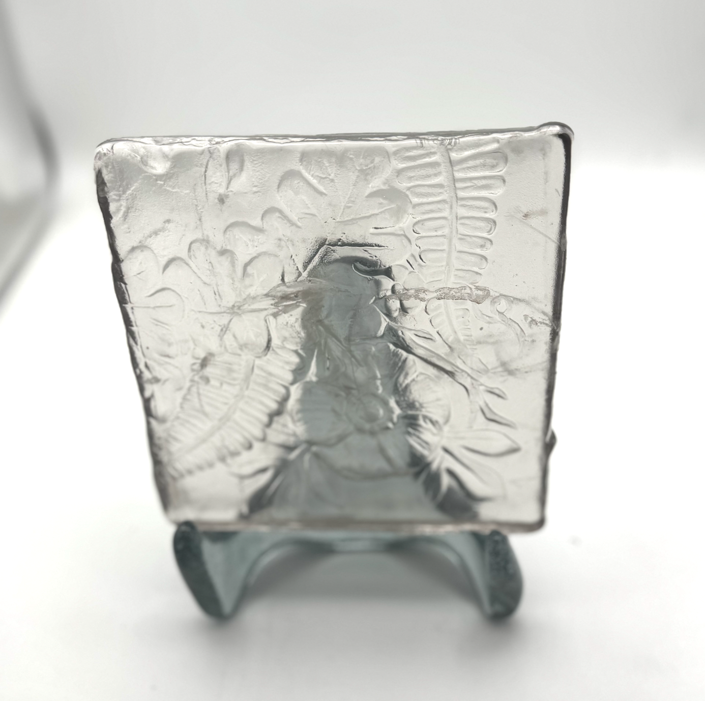 6 x 6 x 1/2 Inch Pressed Glass Tile - Clear (Flowers and Leaves)